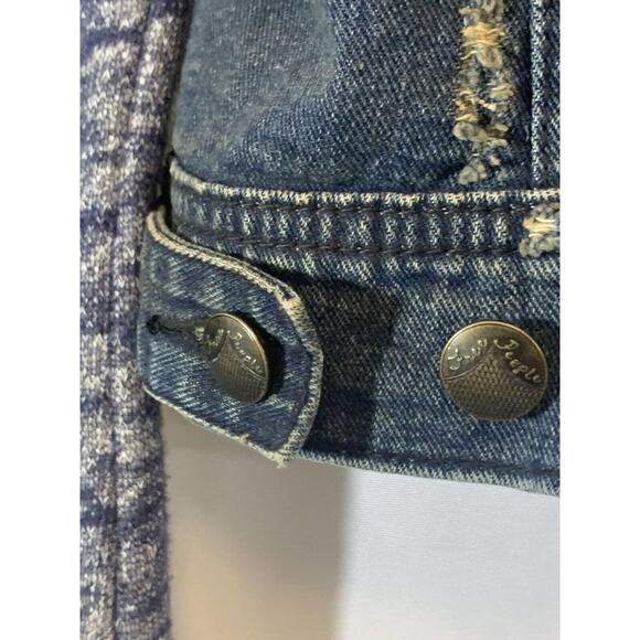 Free People Distressed Denim Body Sweater Sleeves Removable Hood Jacket Small - Picture 8 of 12